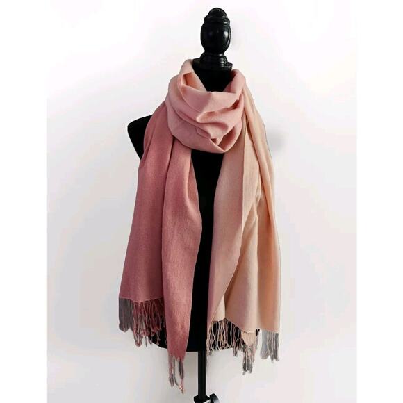 Touché Pashmina Wool Silk Blend Oversized Wrap Shawl Ombre Pink 27.5 x 80 In - Picture 1 of 5